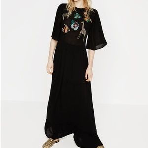 Zara Animal Embroidered Maxi Dress, Size XS
